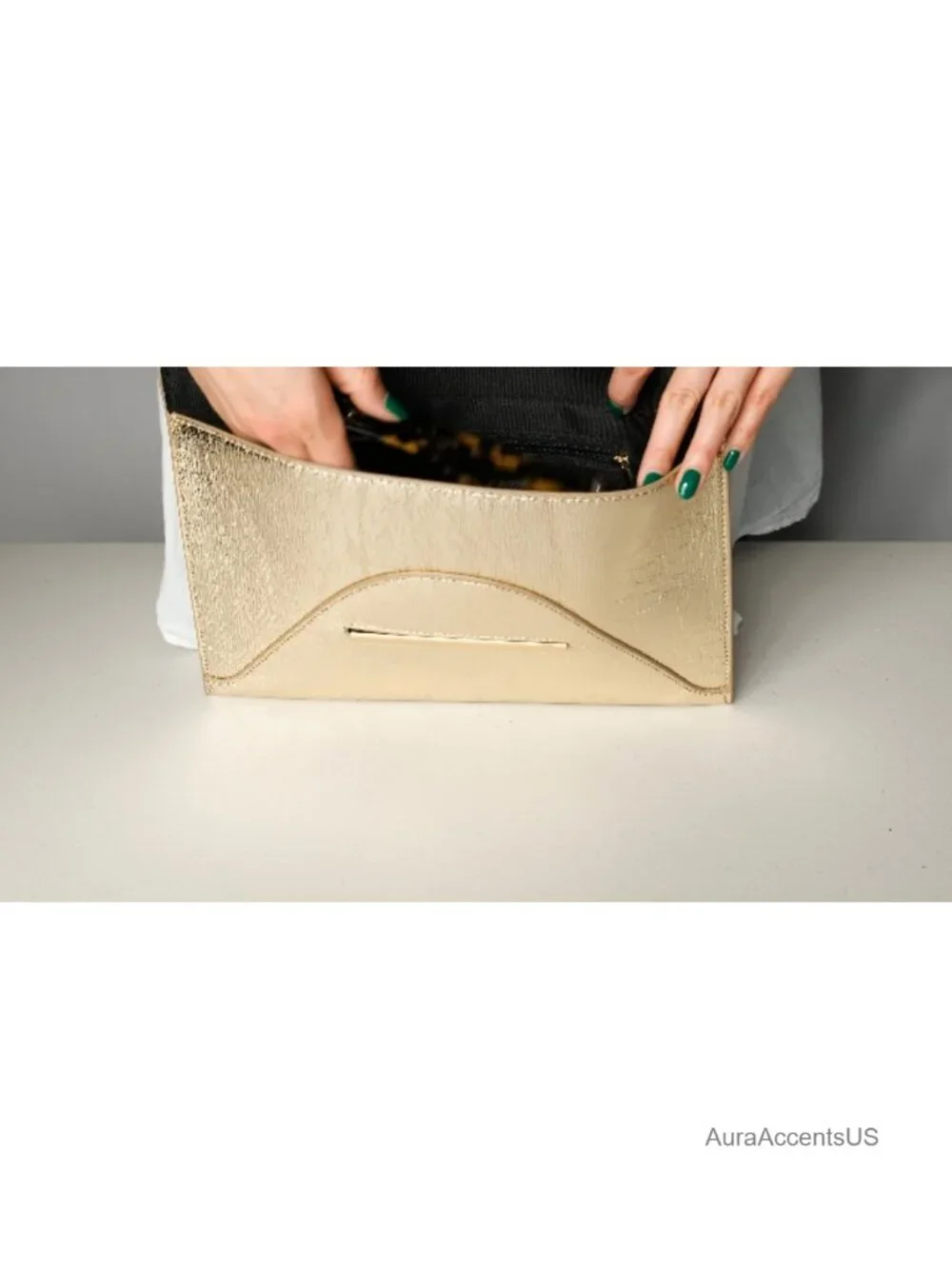 Crushed Metallic Envelope Clutch with Detachable Chain